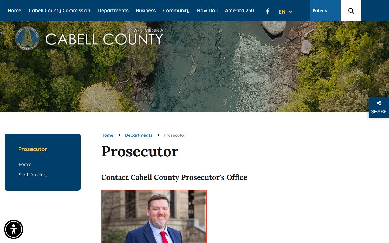 Cabell County prosecutor contact page for court records after arrest